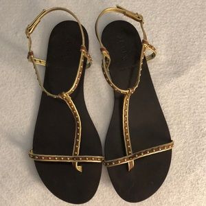J Crew gold strapped sandal size 10. EUC